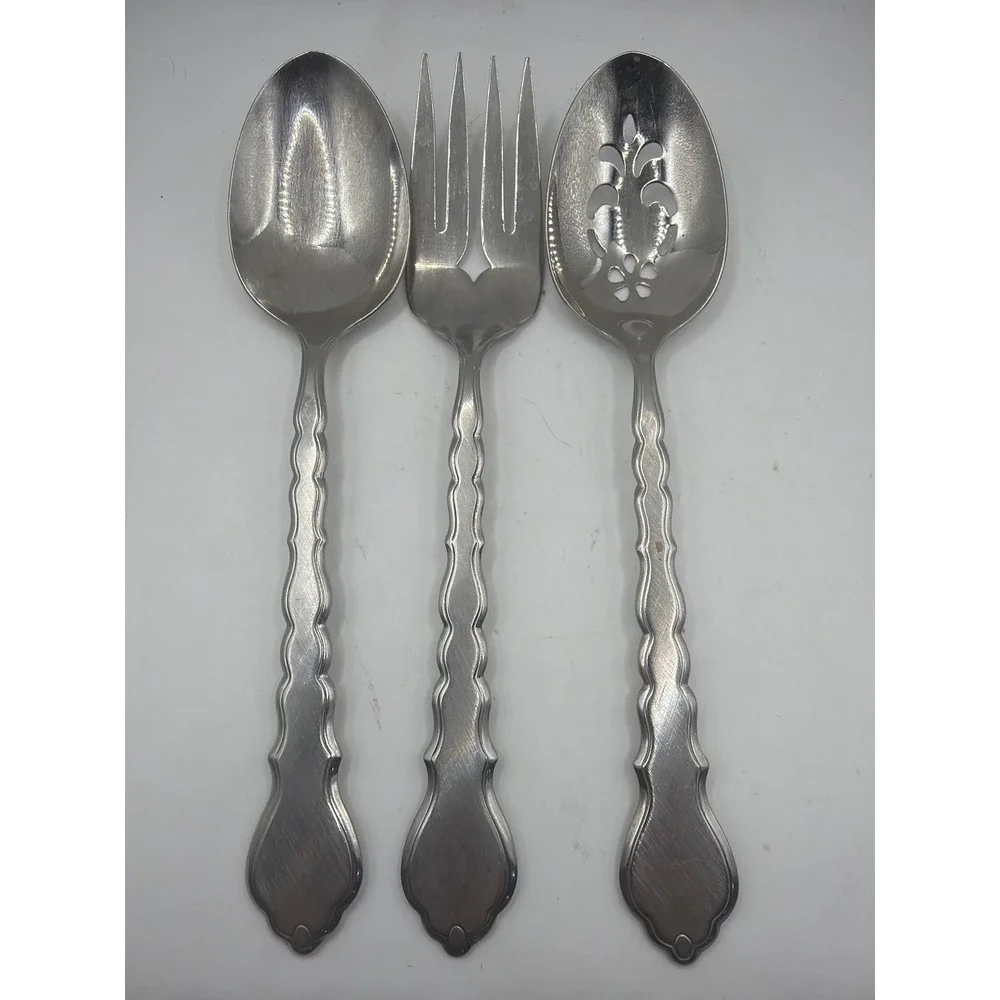 Oneida Community Stainless CELLO set of 3 Serving Spoon/Fork Slotted Solid